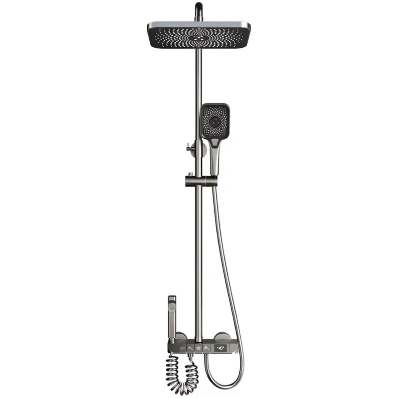 Cheap Gray Hot Cold Wall Mounted Bathroom Shower Faucet Rain Rainfall Bathtub Mixer Piano Black Square Shower System Set