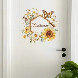 1pcs English Slogan Bathroom Sunflower Butterfly Bedroom Door Wall Sticker Wholesale Self-adhesive PVC Material