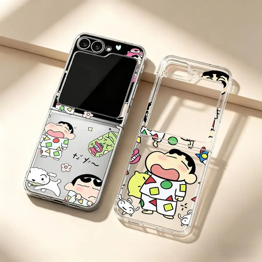 Case for Samsung Galaxy ZFlip 7 ZFlip4 ZFlip7FE ZFlip5 ZFlip3 Z Flip 7 6 5 4 3 ZFlip6 Hard Phone Cover Cartoon Crayons Shinchan