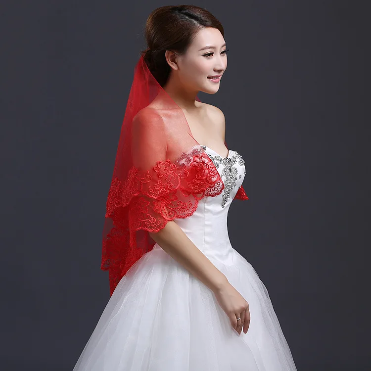 Women Bride Bridal Red Halloween Wedding head hair Lace Party Veil 2024