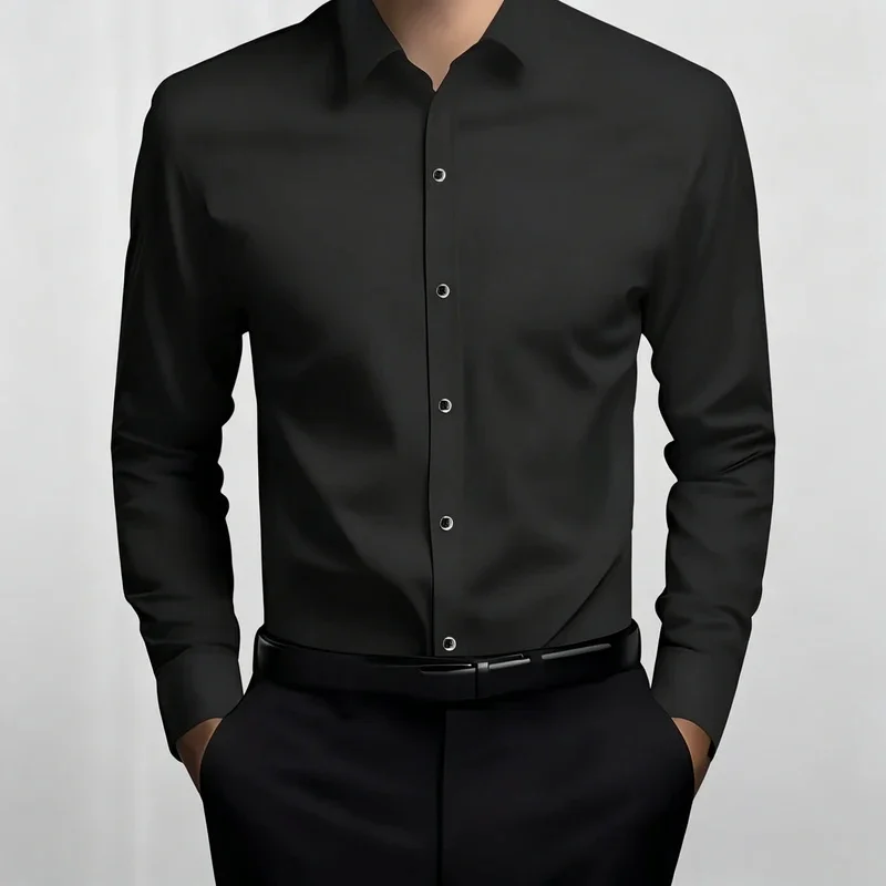 Aliexpress Men's Long Sleeved Shirt Slim Fit Black Business Interview Formal Versatile Top - Aliexpress Deal