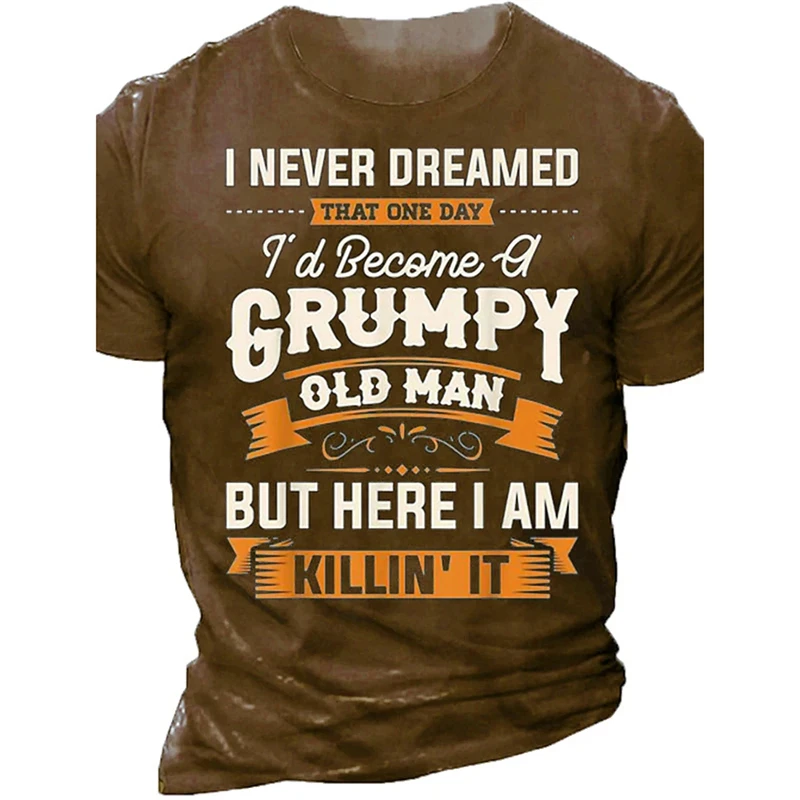 Men's Letter Print Grumpy Old Man T-Shirt Vintage Street Summer Casual Cool Designs Tshirts Ropa Hombre Short Sleeve Tops Male
