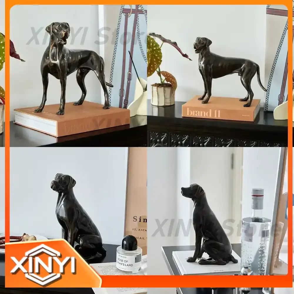 For Room Decor Imitation Antique Bronze Hunting Dog Ornament for Living Room TV Cabinet Luxury Simulation Animal Sculpture