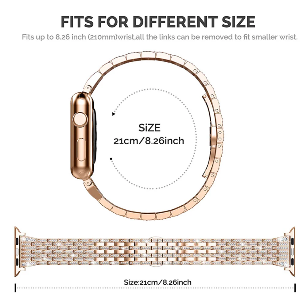 Metal Diamond Strap for Apple Watch Bands 45mm 41mm 44mm 40mm 42mm 38mm 49mm Wristband Correa iWatch Series Ultra 8 7 6 5 4 3 SE