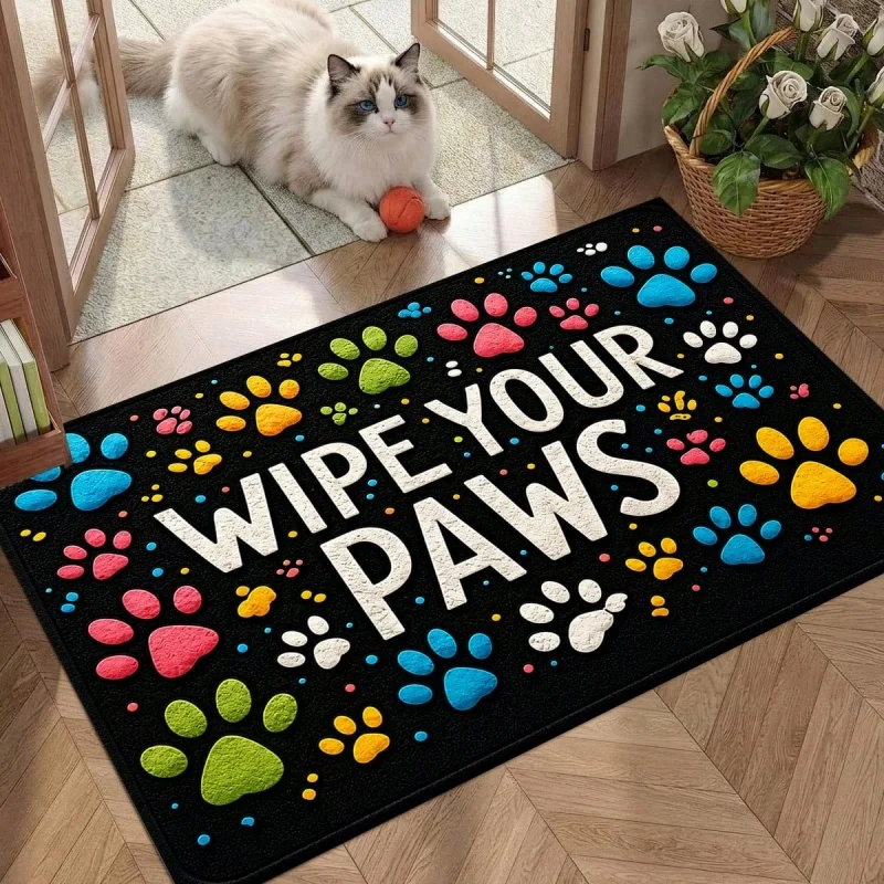 Newest Floor Mat Colorful Paw Print Wipe Your Paws Pet Doormat Dog Cat Non Slip Entry Mat