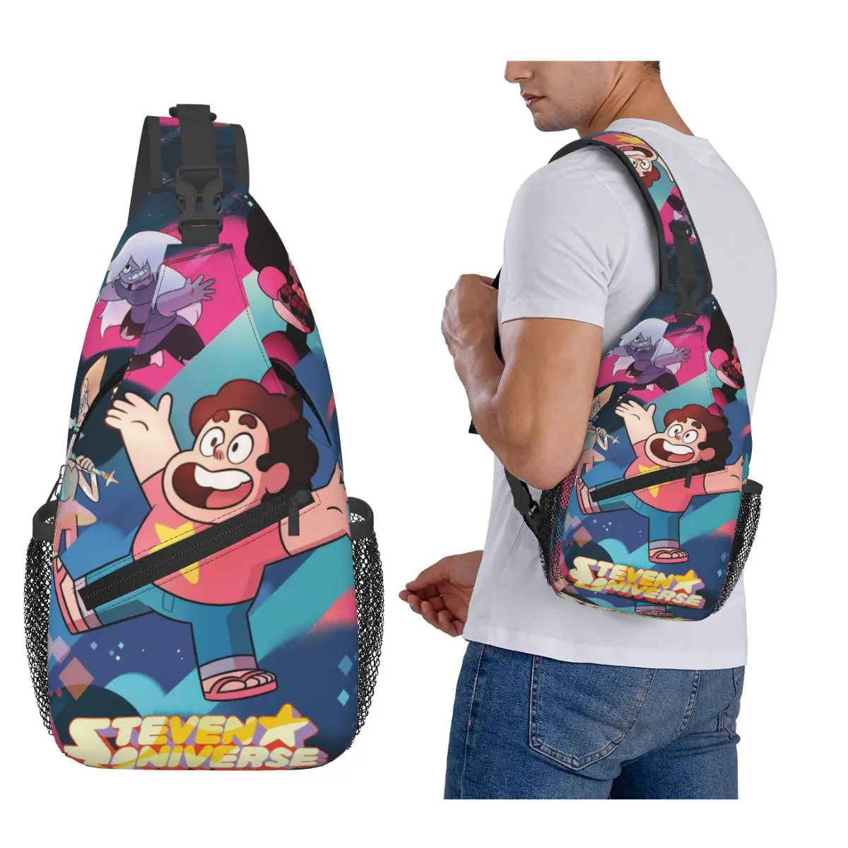 

Steven Universe Cute Cartoon Chest Bag Men Sling Crossbody Backpack Chest Bag Travel Hiking Daypack Shoulder Bag