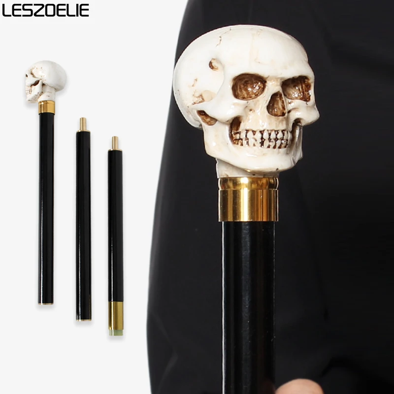 92cm Skull Head Black Wooden Walking Cane Resin Handle With Detachable 3-Piece Walking Stick for Men And Women