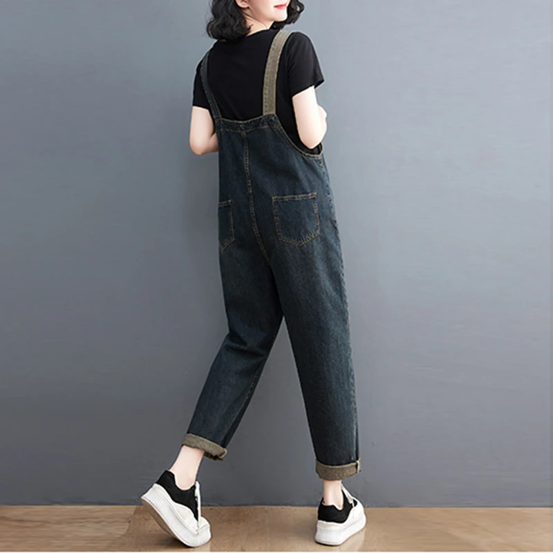 Loose Wide Leg Patchwork Denim Jumpsuit Women Rompers 2024 Vintage Streetwear Straps Baggy Pants Dungarees Casual Jeans Overalls