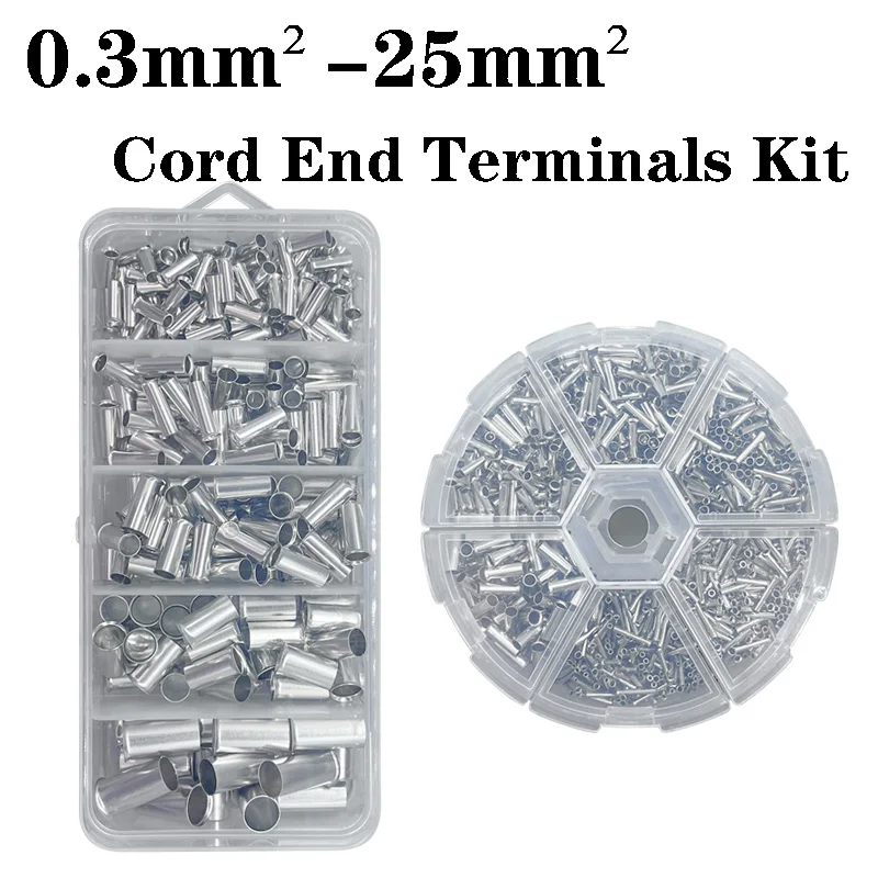 Pure Copper Tubular Crimp Terminals Kit Non Insulated Cord End Terminals Set EN0308 7508 1008 25-16 Electric Wire Connectors