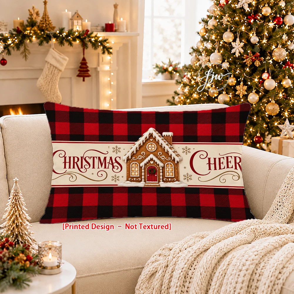 1pc Christmas Buffalo Plaid Decorative Throw Pillow Covers Let It Snow Peace On Earth Joy To The World Cushion Covers for Sofa