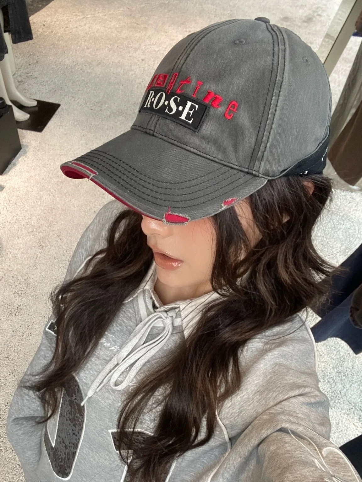 Martine Rose 25SS Vintage Double Color Letter Embroidery Baseball Cap Women's Black Cuffed Hat Casual Style round Top Cap