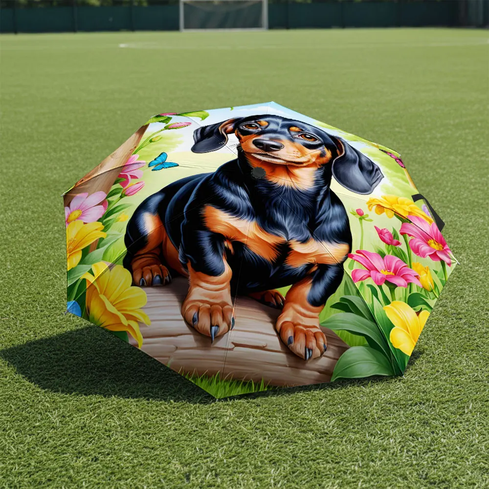 1P C Colorful Dachshund Design Umbrella for Style & Fun Print 8 Iron Ribs Folding Umbrella Auto-Open Fashion Sunshade