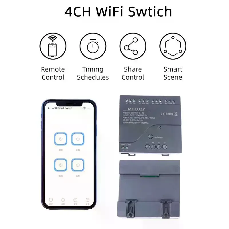 4CH Tuya Wifi Smart Switch AC 220V 85-250V Relay Home Intelligent Automation Remote Control Work With Alexa Google Home