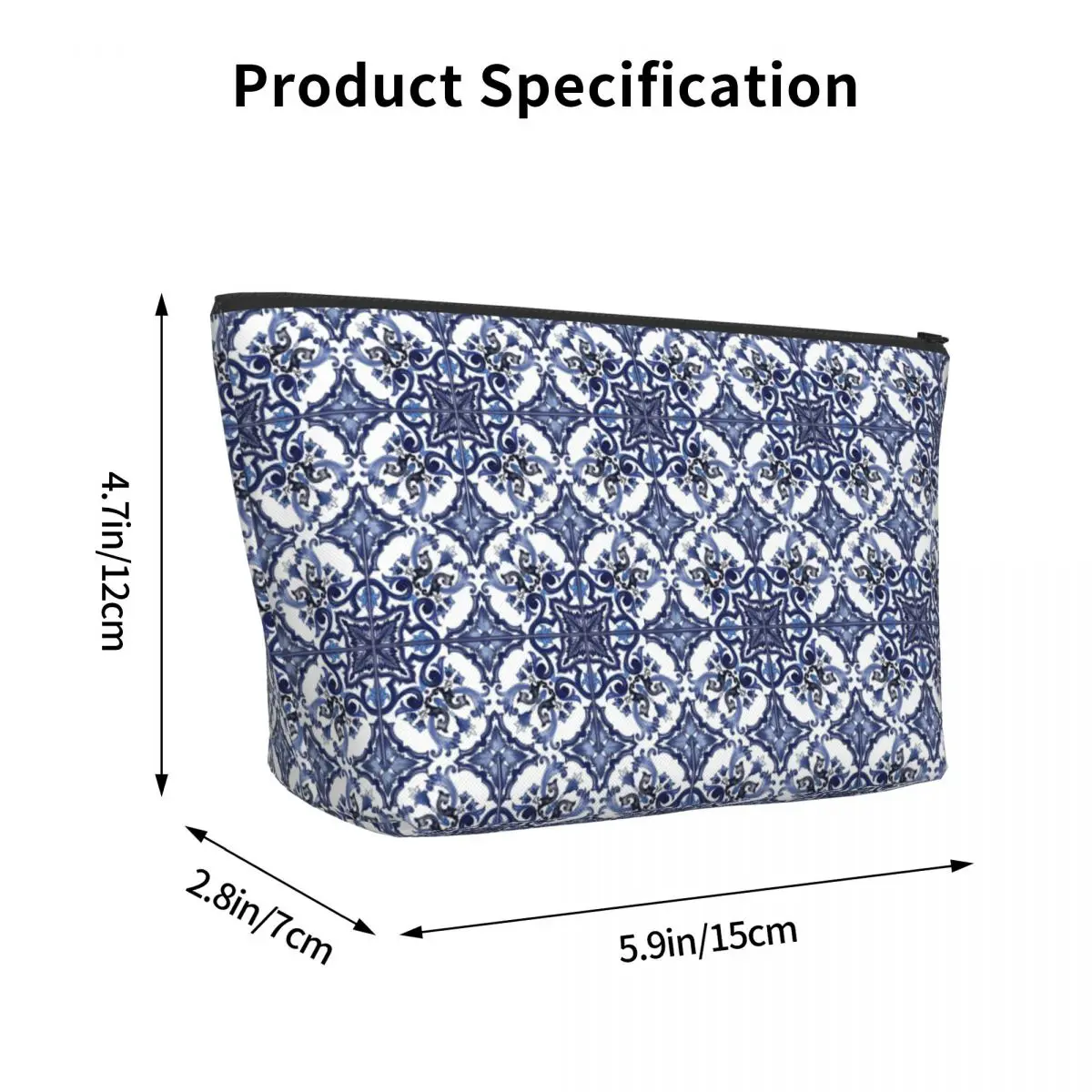 Borsa per cosmetici da viaggio con piastrelle siciliane mediterranee floreali ornate blu Custodia per cosmetici Organizzatore portatile per le donne Regalo femminile