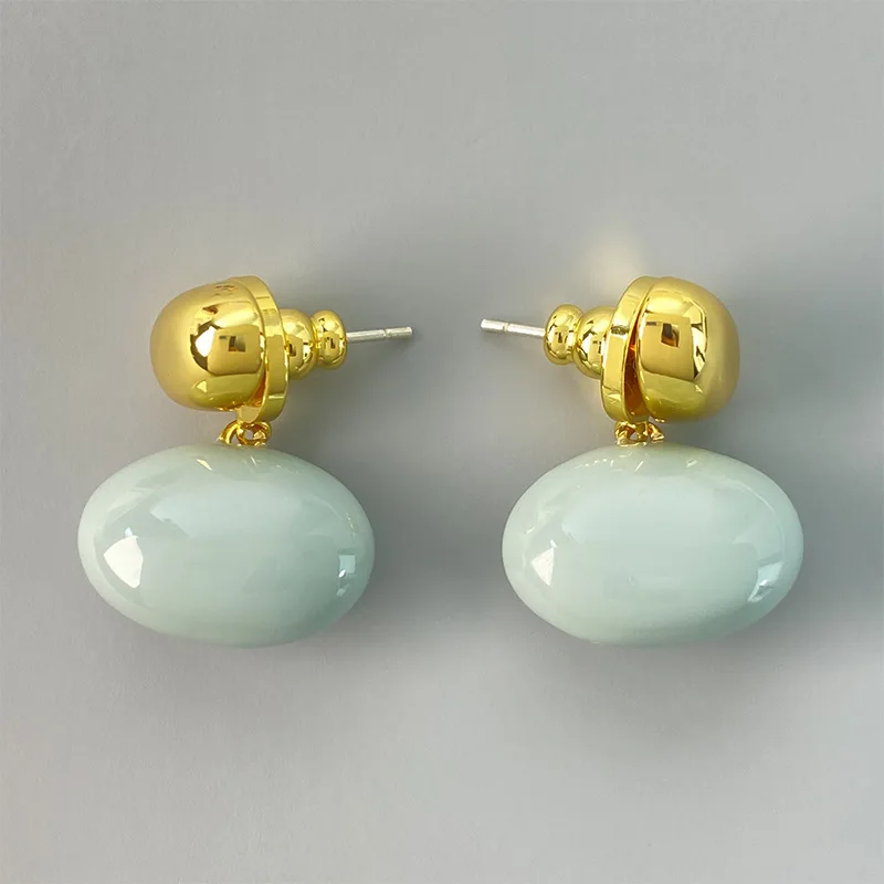 

New Simple High-end Design and Fashionable Style Earrings French Gentle and Luxurious Contrasting Metal Dripping Glaze Earrings