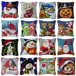 Christmas Snowman Latch Hook Kit Mats Cushion Pillow DIY Crafts Needlework Button Package Cushion Embroidery Latch Hook Carpet