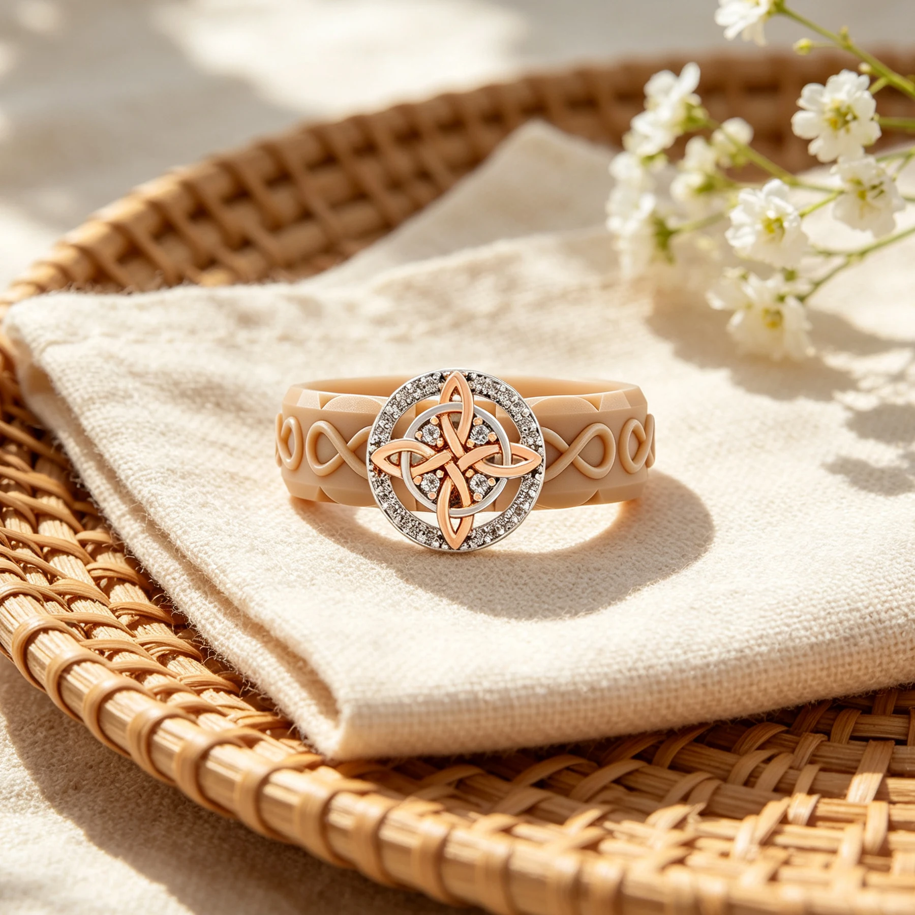 Eternal Celtic knot khaki silicone ring, infinite knot engraved ring body, retro daily fashion jewelry