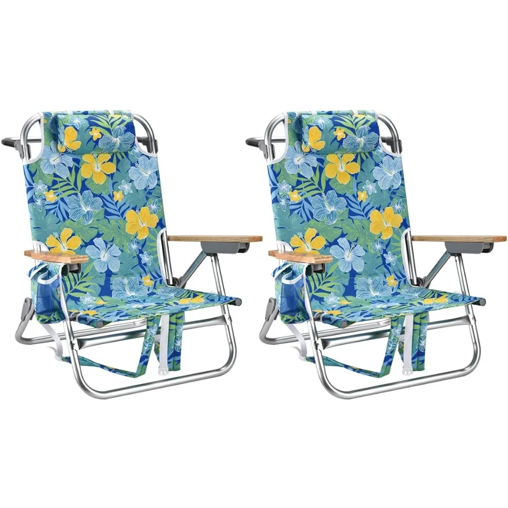 

Backpack Beach Chairs for Adults Capacity 300 LBS Low 5 Position Beach Chair with Pouch Straps Folding Lightweight Reclining Alu