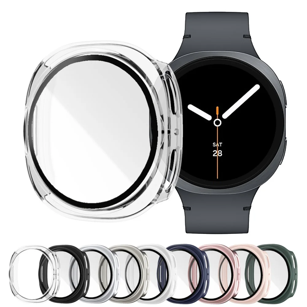 Tempered Glass+Case for Samsung Galaxy Watch 8 40mm/44mm 3DFull PC cover bumper screen protector shell+film watch 8 Accessories