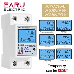 AC 110V 220V Digital Single Phase Reset Zero Energy Meter kWh Voltage Current Power Consumption Meter Wattmeter Electricity