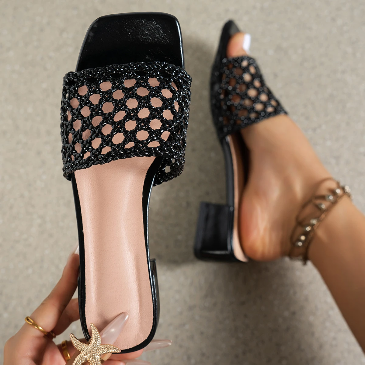 

Лето 202, женские сандалии, модная сетчатая элегантная обувь высшего качества, женские сандалии на тонком высоком каблуке с квадратным носком, Zapatos De Mujer