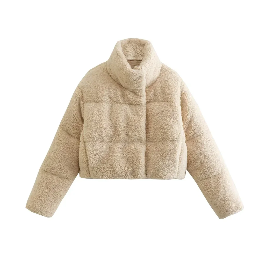 Autumn and Winter Leisure New Women's Lamb Wool Short Cotton Coat Standing Collar Thickened Warm Women's  Clothes