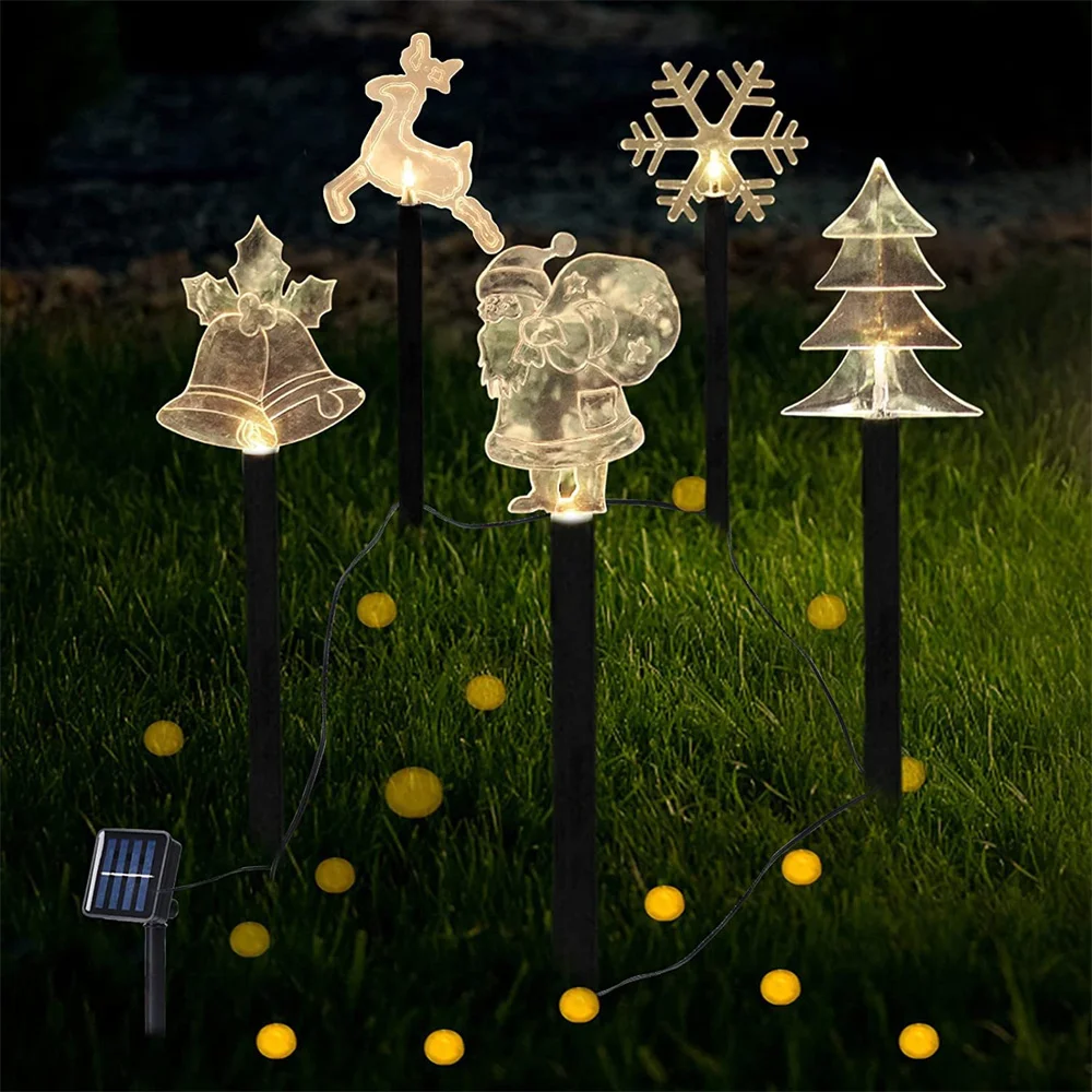 

Solar Christmas Pathway Lights Snowflake/Deer/Star Waterproof Stake Warm White Landscape Decoration for Garden,Lawn,Yard