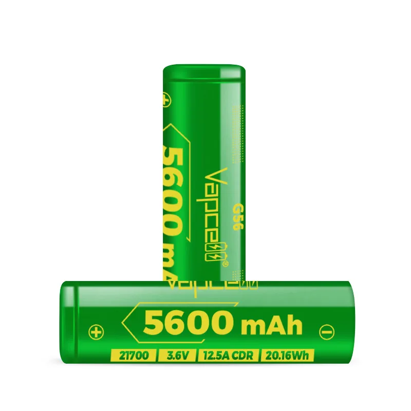 Original Vapcell G56 INR 21700 Battery 5600mAh CDR 12.5A Max 25A 3.6V High Discharge Battery Rechargeable Lithium Ion Batteries