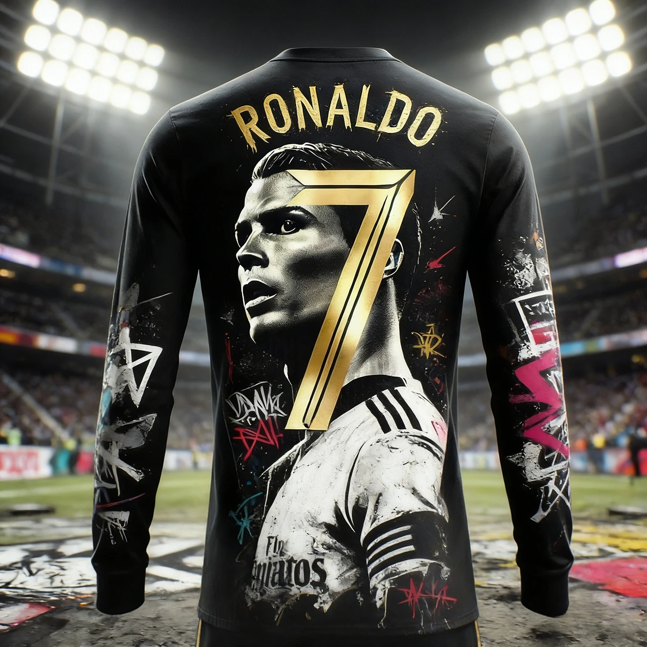 New High End Luxury Cristiano Ronaldo Black Gold Commemorative Edition Sports Long-sleeved T-shirt Outdoor Quick Kids Drying