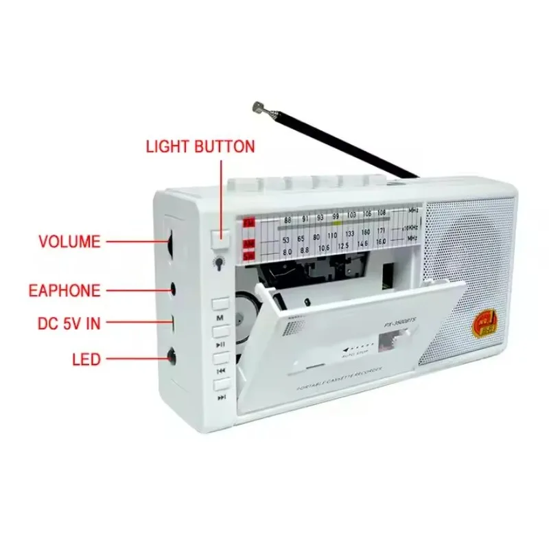 Портативный винтажный кассетный радиоприемник USB AM/FM/SW, многодиапазонный рекордер, монофоническое радио, беспроводной динамик BT 5,0, TF-карта, Mp3-плеер