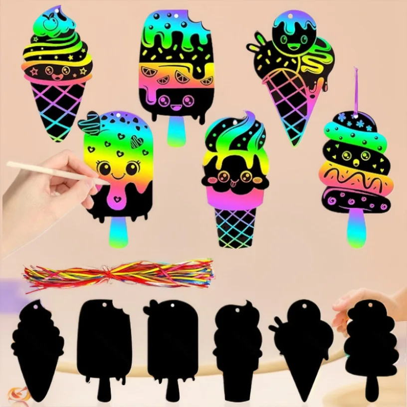

Bview Art 6pcs Shaped Ice Cream Scratch Paper Kit - Colorful DIY Drawing Art Craft for Kids Creativity Development