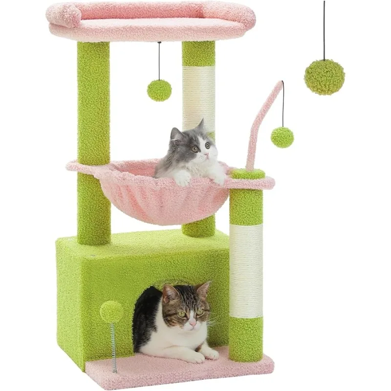 

PEQULTI 4-in-1 Multi-Level Cat Tower, 33'' Pink Cat Tree for Indoor Cats with Large Condo, Scratching Post for Cats with Deep Ha