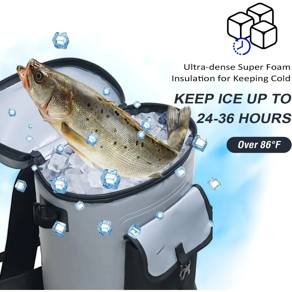 Buffalo Gear Fish Cooler Backpack 32Qt Waterproof Fishing Backpack Cooler Portable Fish Bag, Keep Ice Cold More Than 24 Hours