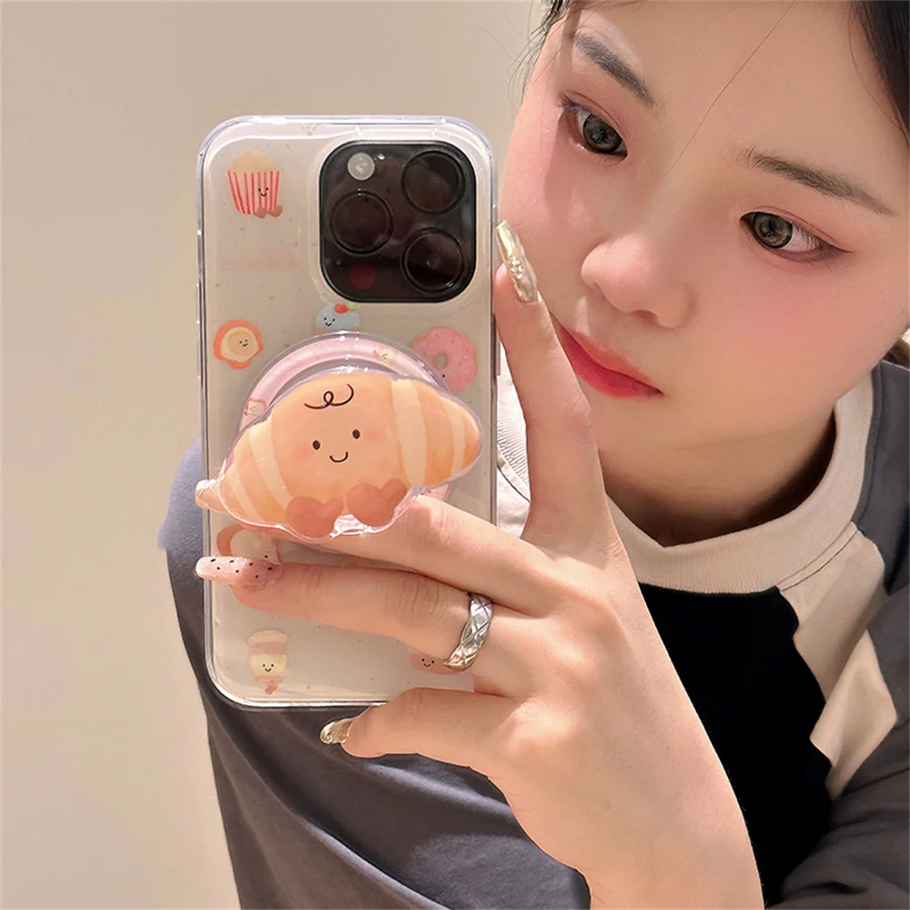 INS Korean Cute Croissant Bread Magnetic Holder Grip Tok Griptok Phone Stand Holder Support For iPhone For Pad Magsafe Smart Tok