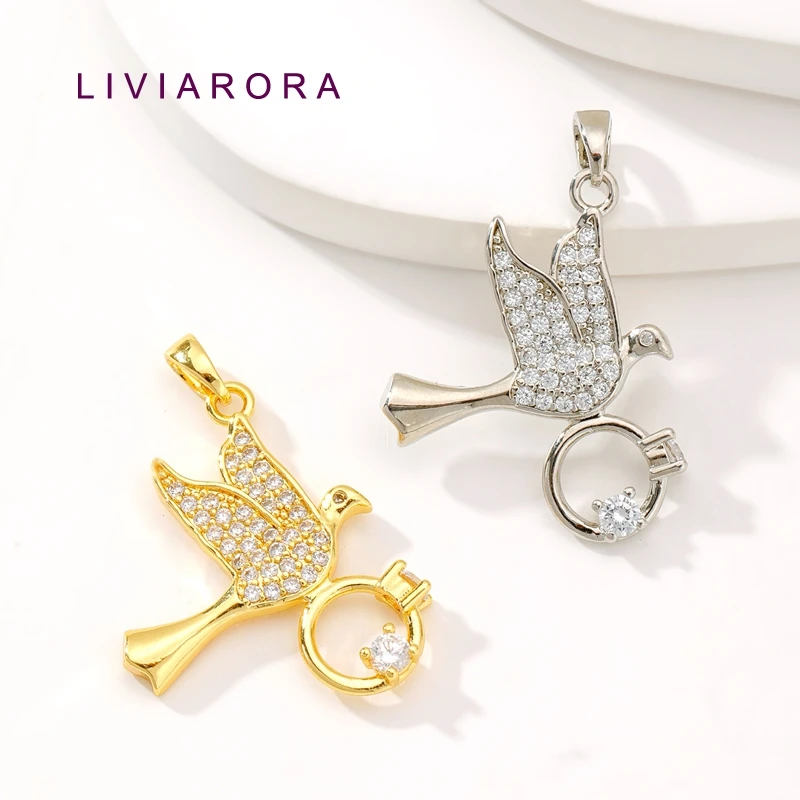 1/3/5Pcs 18K Gold Plated Dove Of Peace Ring Pendant Inlaid Zircon Holy Spirit Peace Bird Charm For Jewelry Making Accessories