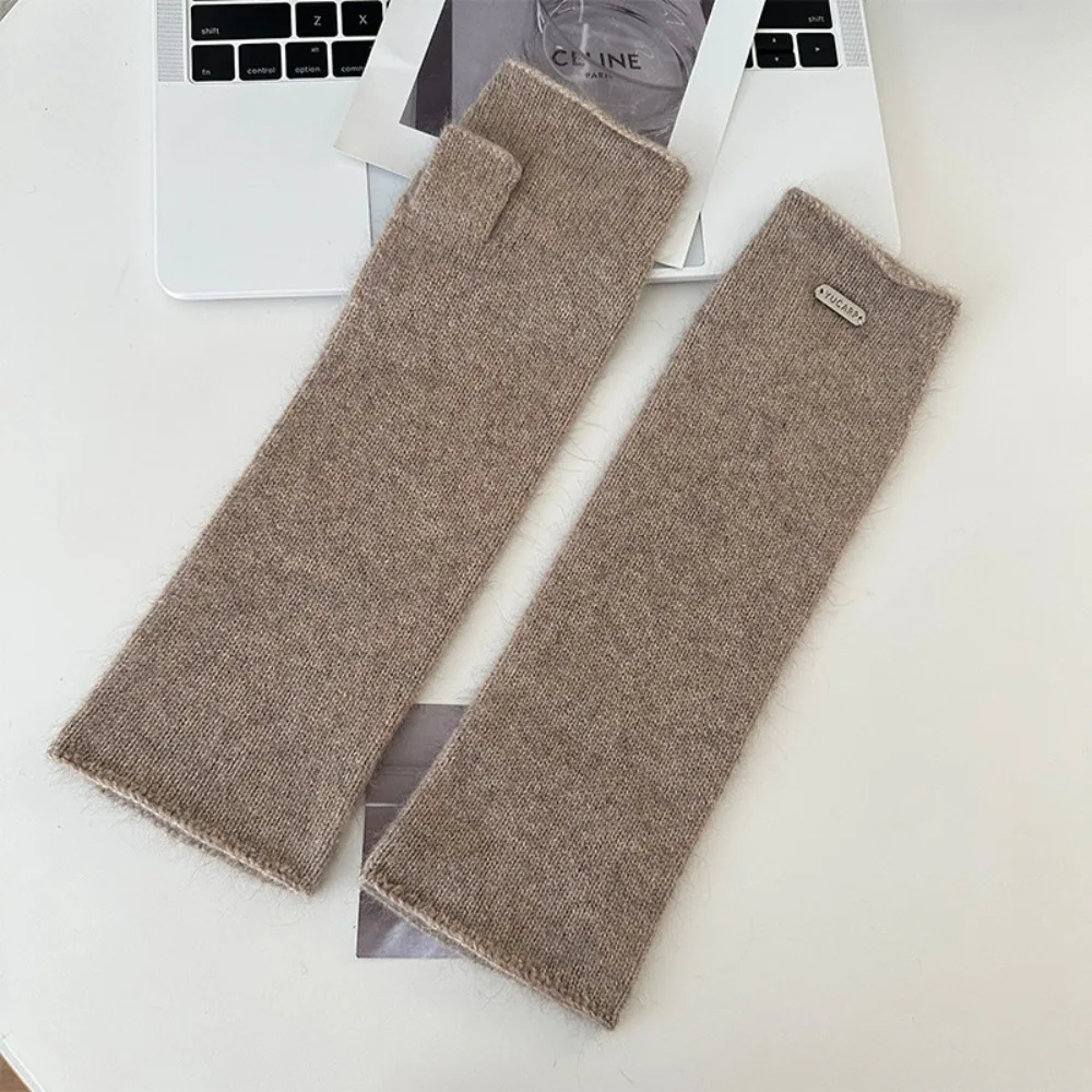 

Сплошные вязаные перчатки без пальцев, вязаные крючком эластичные варежки с половиной пальца, теплые универсальные шерстяные длинные перчатки унисекс, подарок