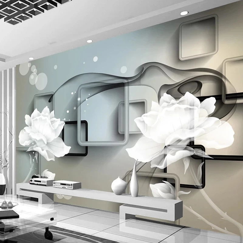 Custom Photo Modern 3D Flowers Square Grid Art Mural Wallpaper Living room TV background wall bedroom restaurant study Hotel 8d