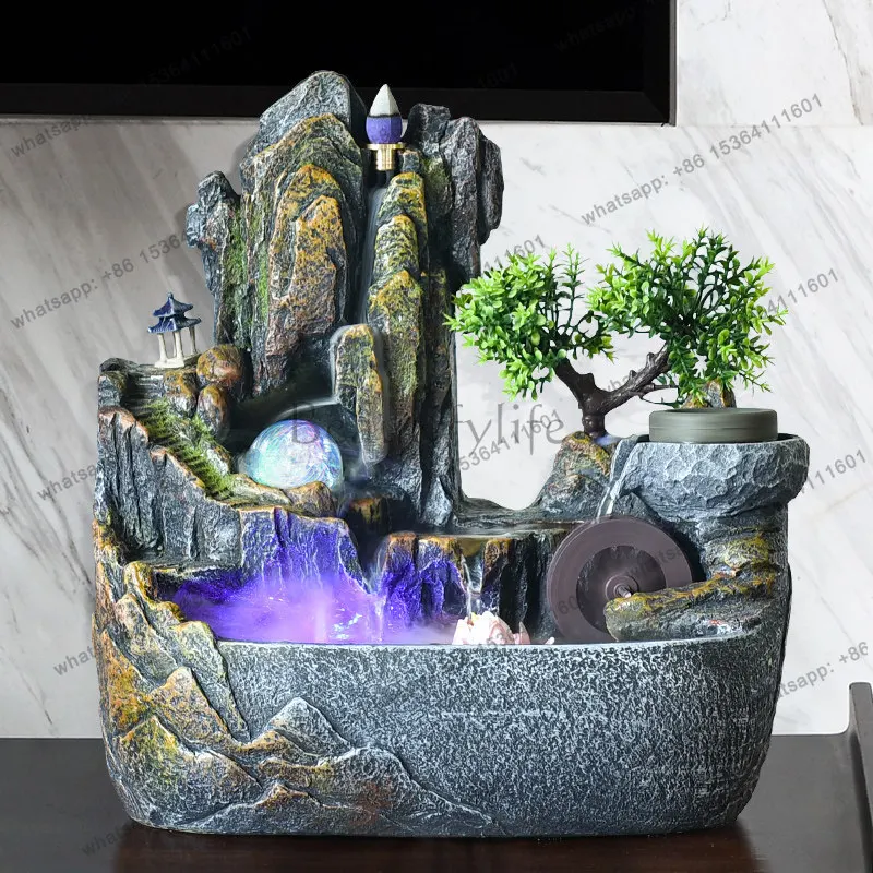 Alpine flowing water ornament rockery fountain circulating water lucky decorative resin landscaping