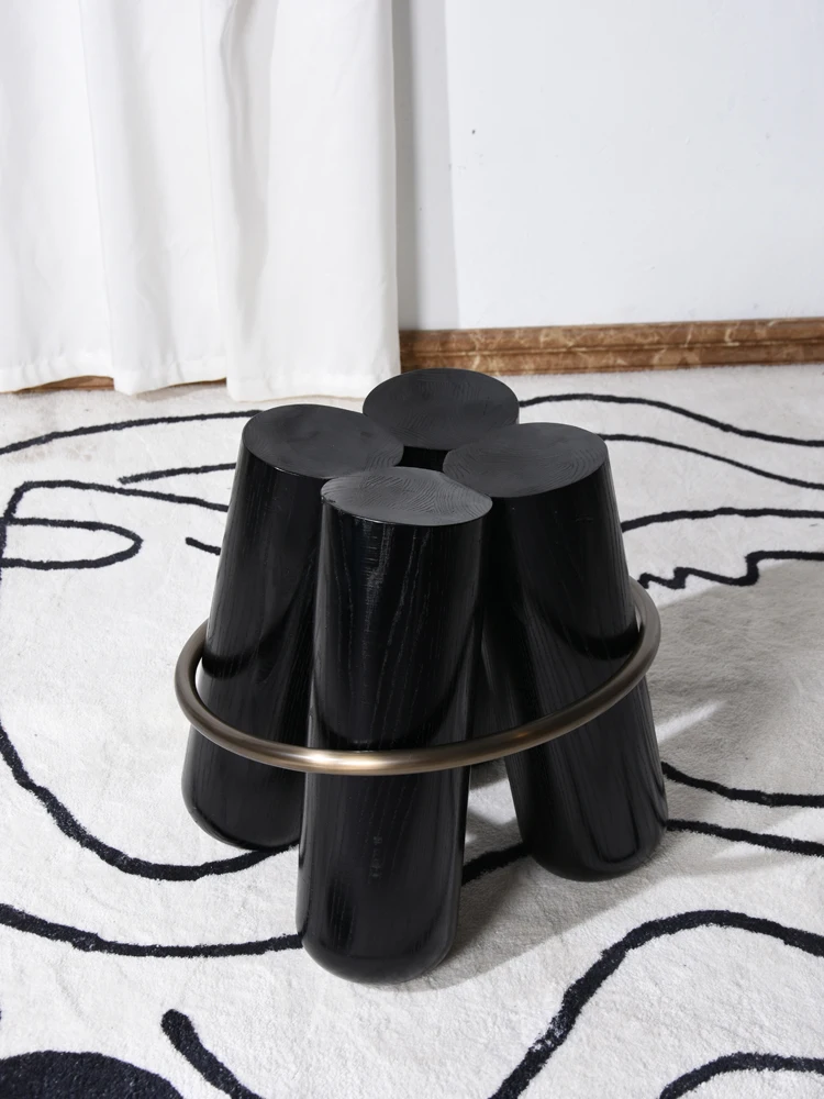 Light Luxury Minimalist Low Stool Exhibition Hall Villa Solid Wood Pier