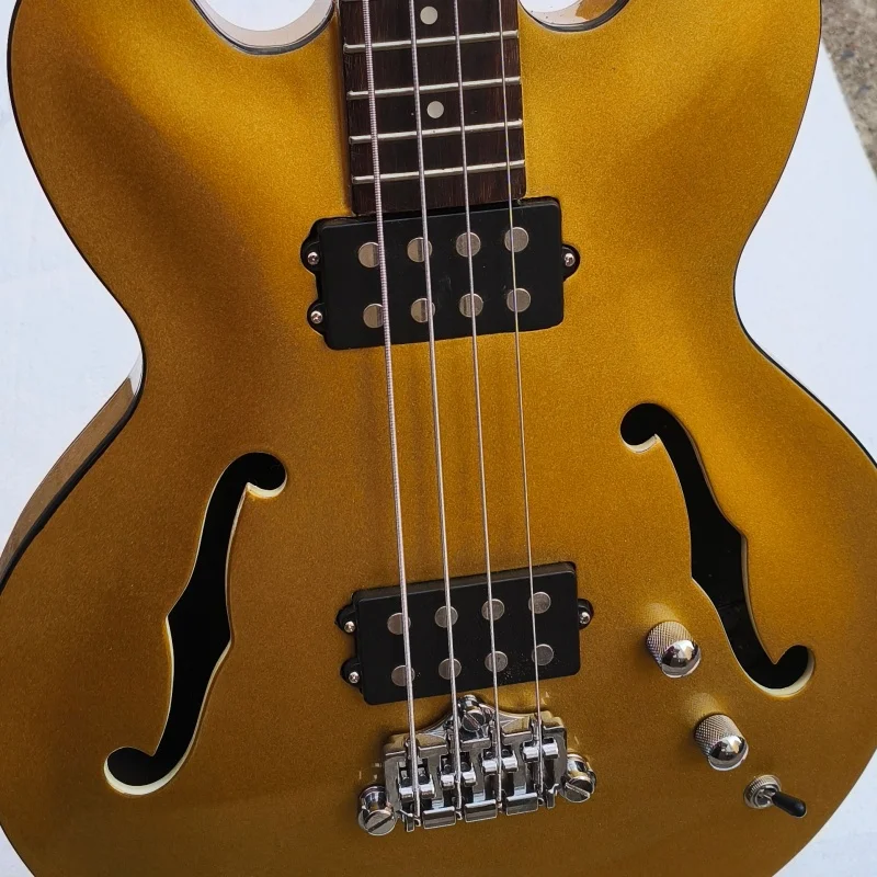 Yellow Semi-hollow Body 4 strings Electric Bass Guitar Chrome hardware  BJ496