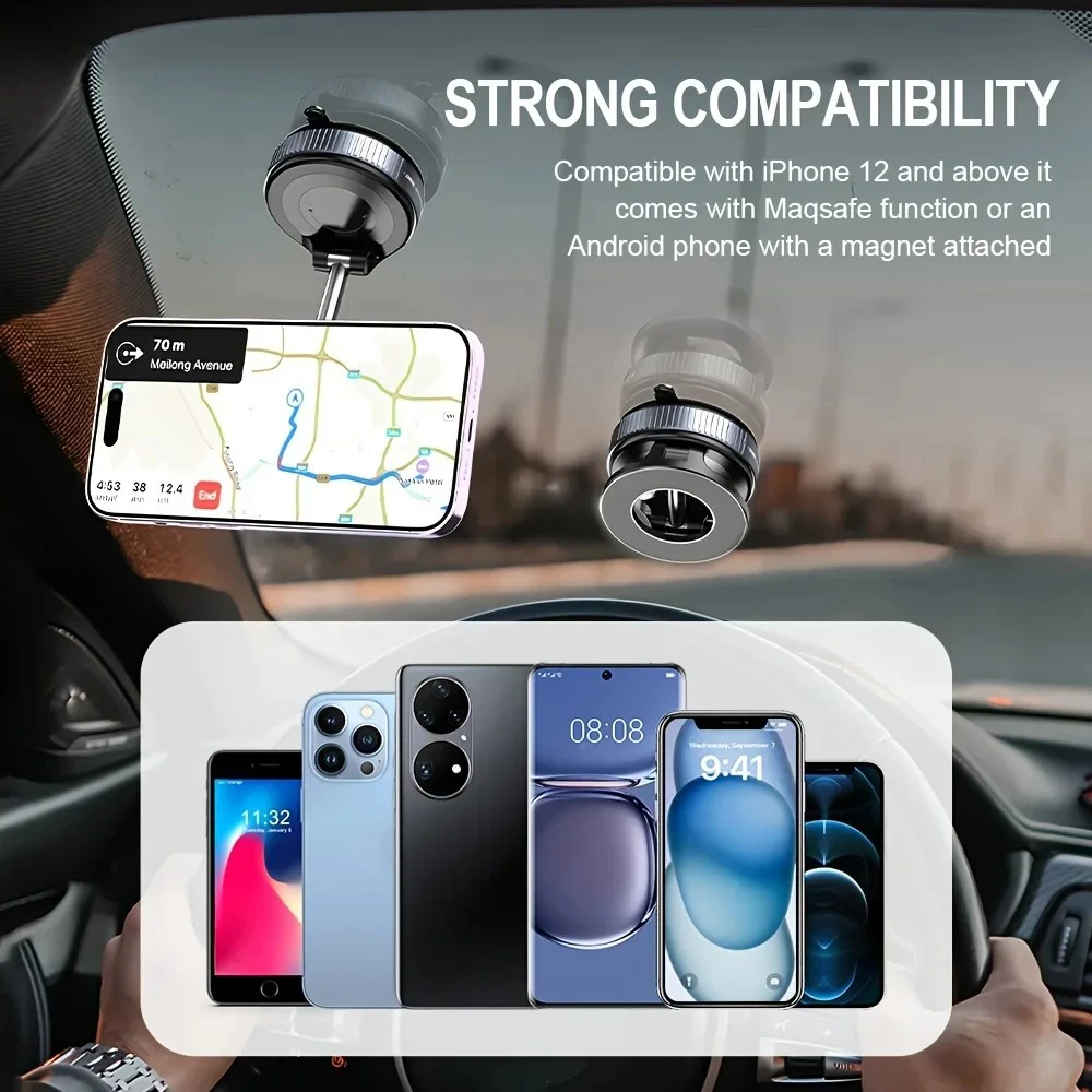حامل هاتف السيارة المغناطيسي 360 °   كوب شفط مغناطيسي قوي للدوران لهاتف iPhone 16 15 14 13 Pro Max لوحة قيادة السيارة على الزجاج الأمامي