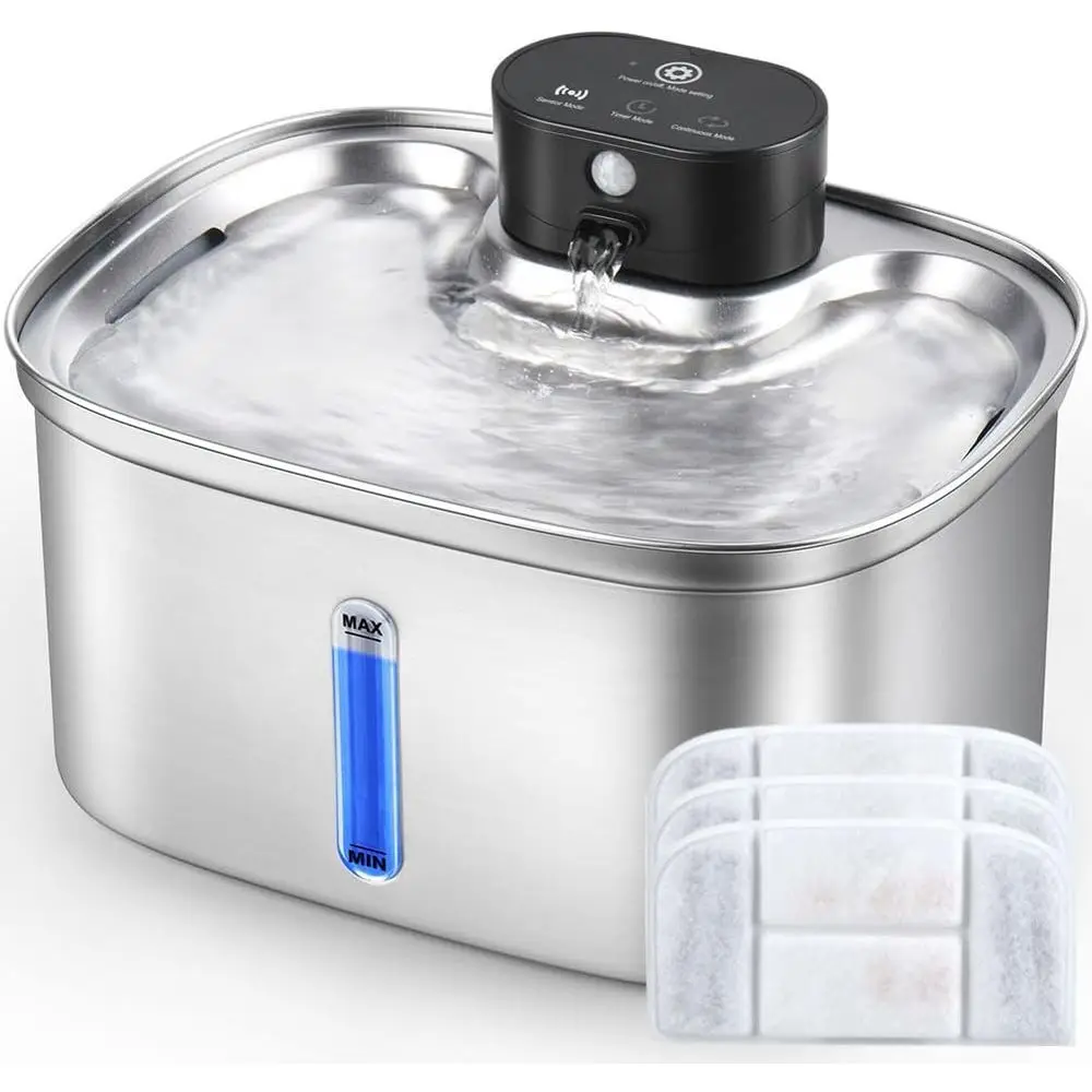 

5L Stainless Steel Cordless Smart Pet Fountain with 5000mAh Battery, Ultra Quiet, 3 Filters for Dogs & Cats