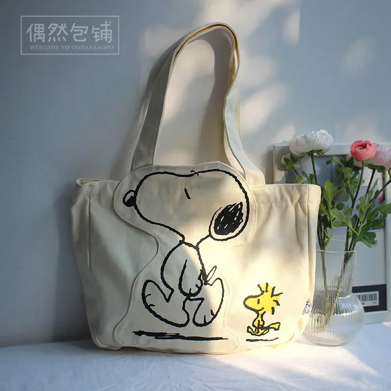 Anime Cartoon Snoopyed Pattern borsa a tracolla in tela Kawaii borsa portaoggetti portatile di grande capacità borsa per la spesa carina regalo per