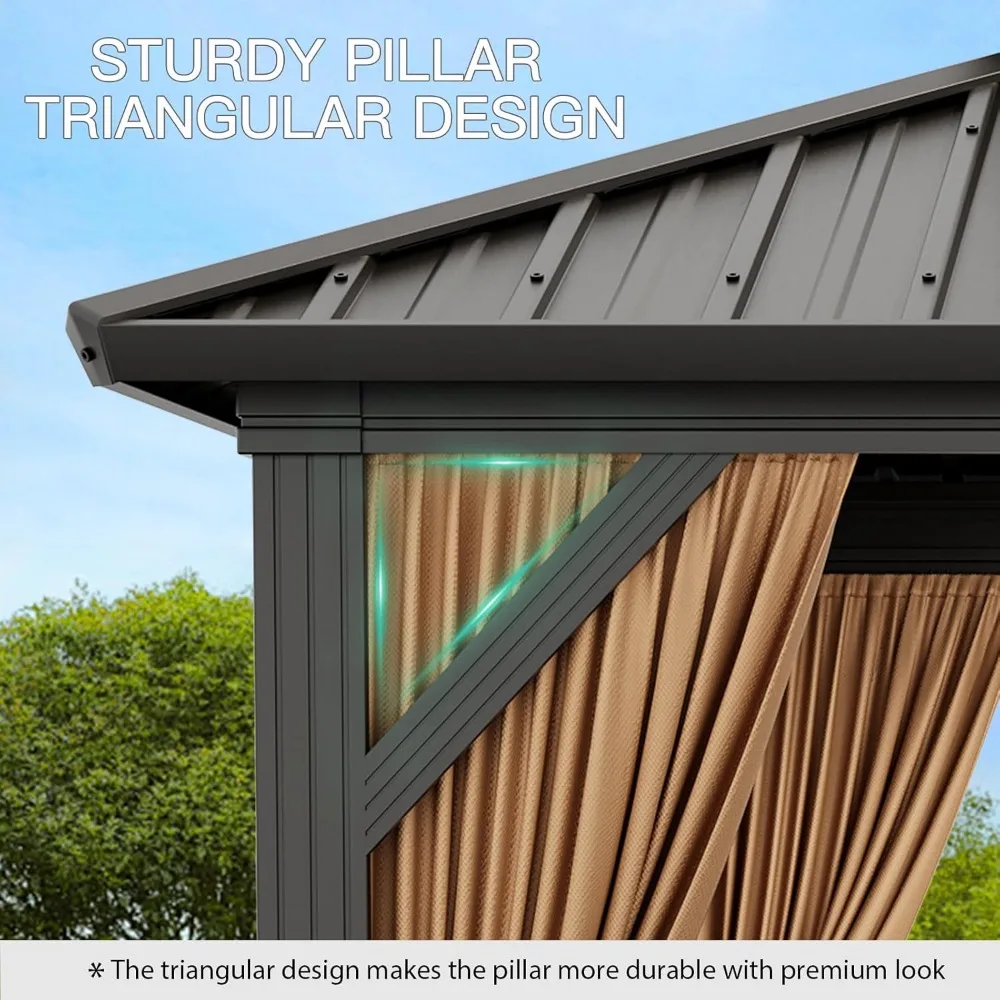 أكشاك خارجية متينة من الألومنيوم مقاس 10 × 10 مع سقف دائم وستائر وشبكة ناموسية لاستخدام الحديقة #5