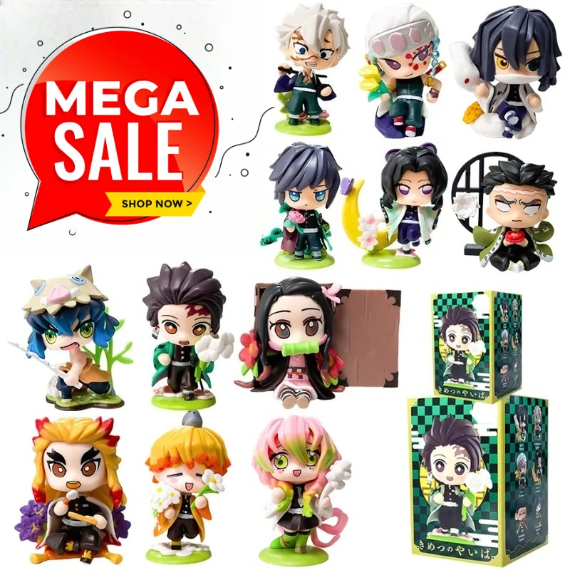 

1Demon Slayer Tanjiro Kamado Nezuko anime cartoon figure blind box creative personalized statue model ornament surprise gift box