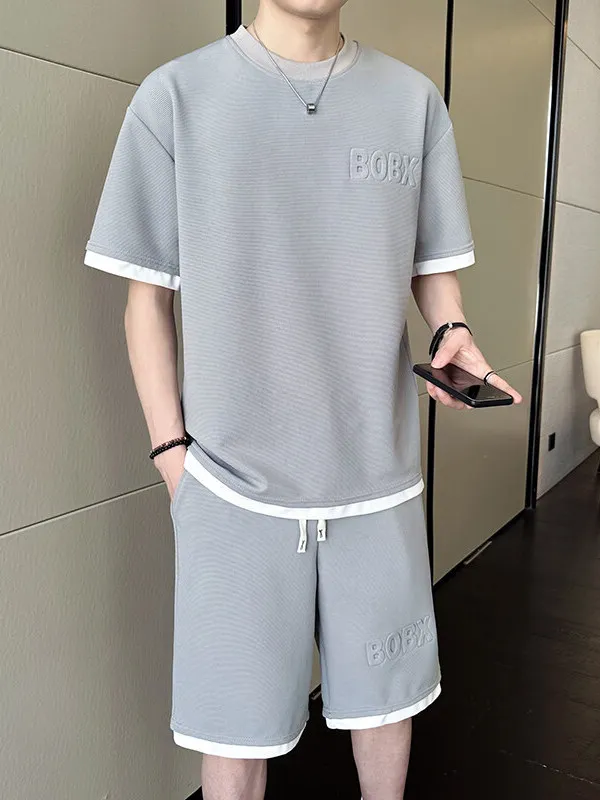 

Новый мужской летний спортивный костюм из ледяного шелка 2025 года: комплект из двух предметов (шорты и футболка) больших размеров для молодежи, повседневный, для отдыха
