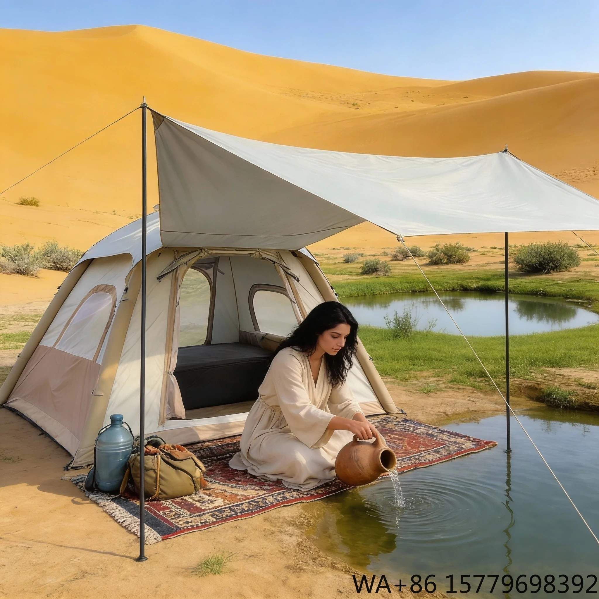 High Quality Lightweight Double-Layer One Bedroom Waterproof Oxford Cloth Automatic Inflatable Portable White Air Tent