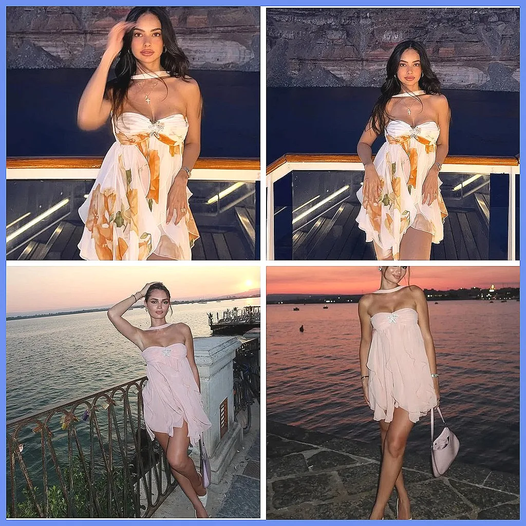 

Sexy Backless Halter Mini Dress for Women, Off-Shoulder Beach Dress with Irregular Hem, 2026 Vacation Gown (Characters: 78)