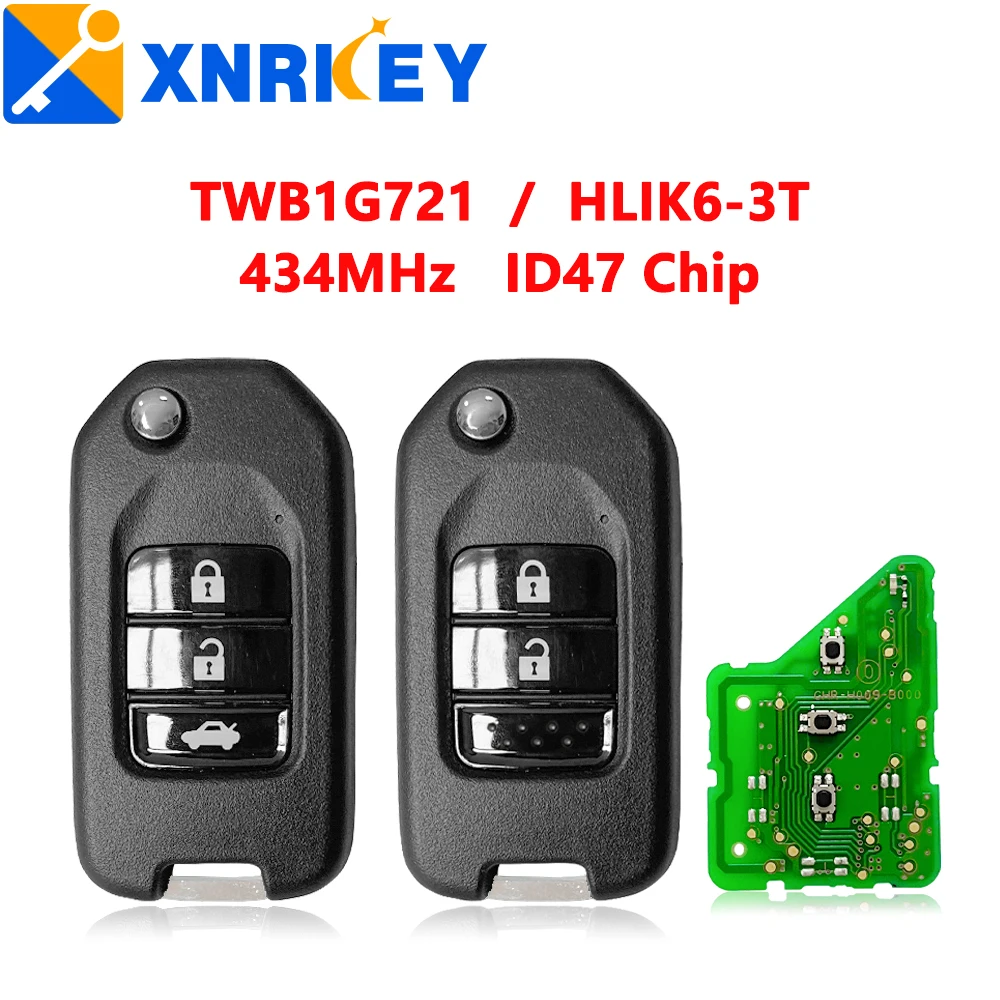 XNRKEY Remote Car Key 2/3B for Honda Civic Accord City CR-V Jazz XR-V Vezel HR-V FRV Spirior JADE 433MHz HLIK6-3T / TWB1G721