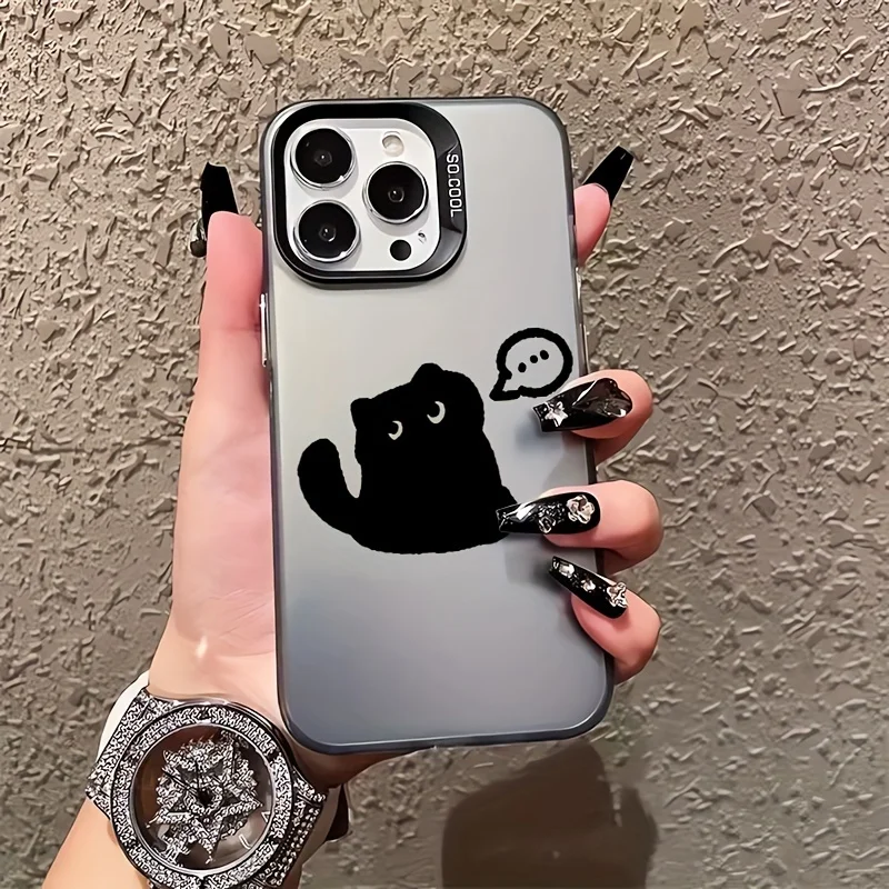 

Simple black cat phone case for iPhone 17 16 15 14 13 12 11 Pro/ Max/Plus shock-proof rear cover anti-fingerprint